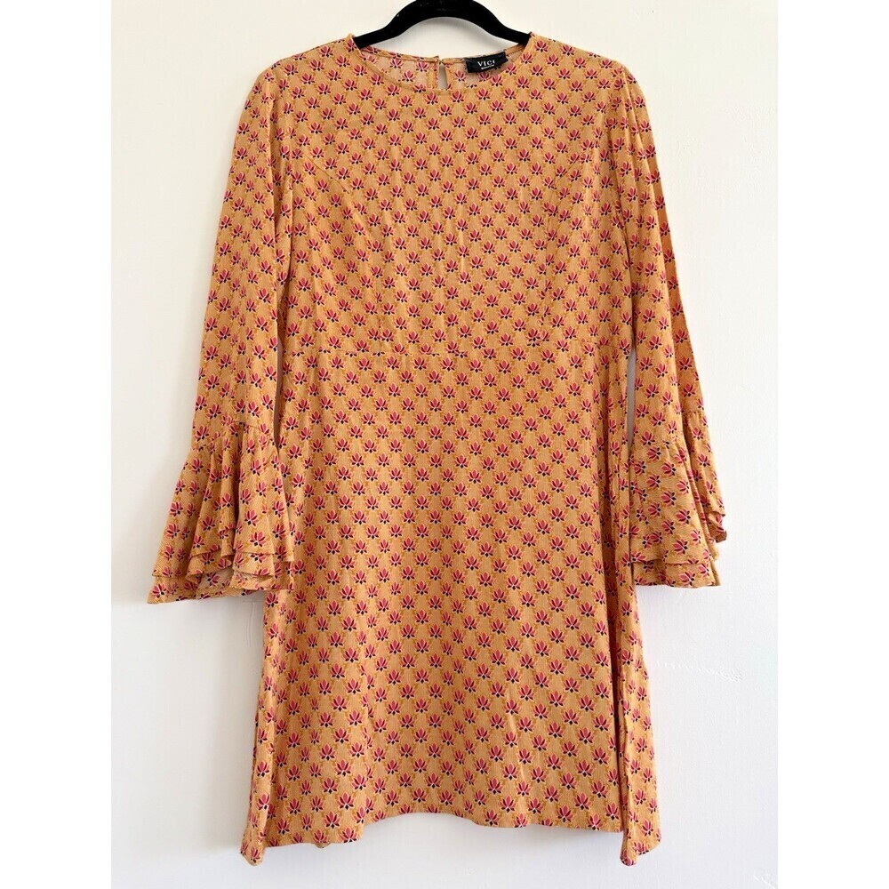 VICI Floral Ruffle Accent Hi Lo Midi Dress long Flare Sleeve M women